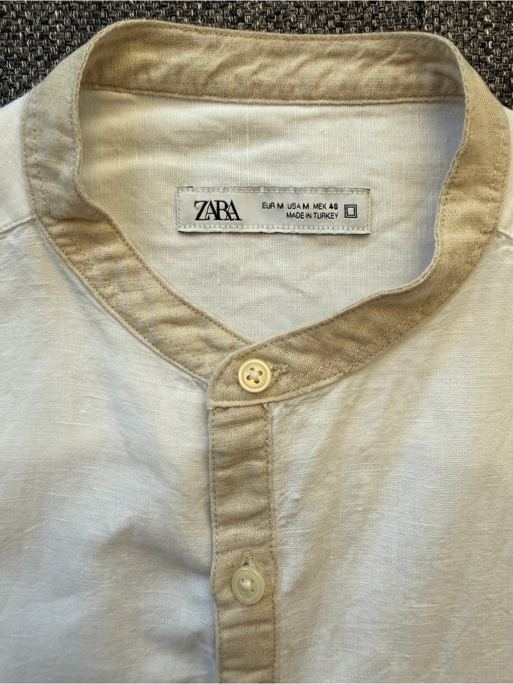 ZARA Men’s Cream Button-Front Linen Blend Shirt with Contrast Trim